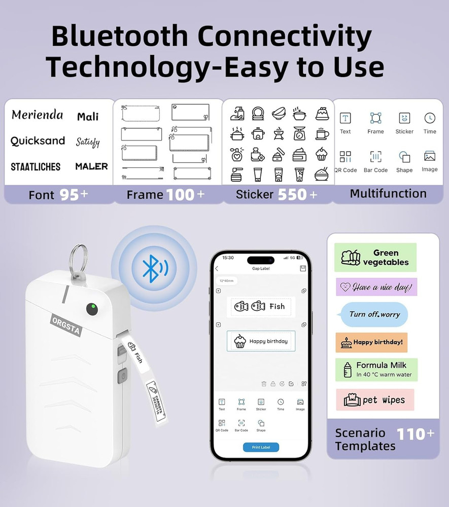 Label Maker Machine with Tape Bluetooth Portable Thermal Labelling Printer