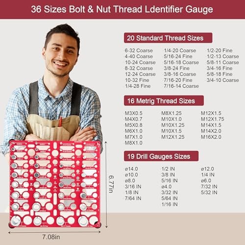 Thread Checker, 55 Bolt Size and Thread Gauge, Bolt 55 Thread Checker Red