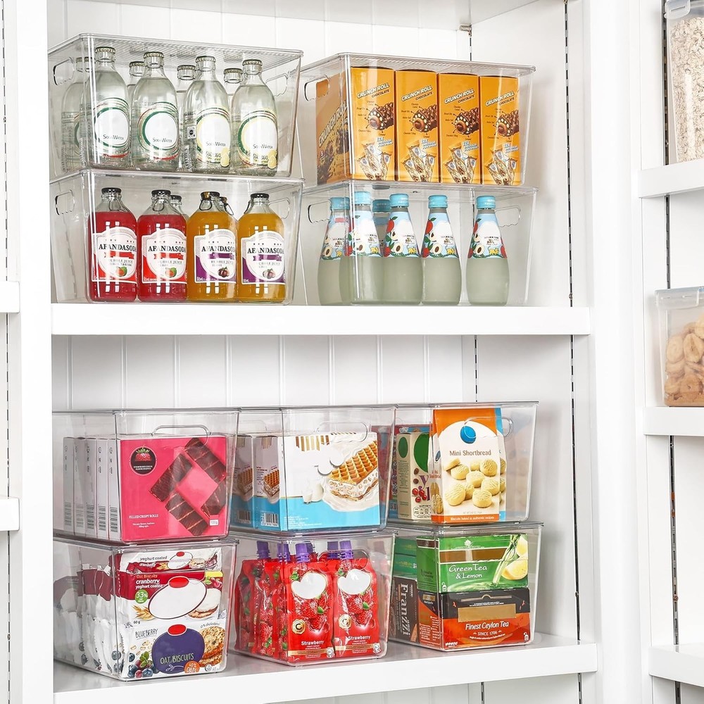 4-Pack XL Clear Stackable Storage Bins with Lids - Perfect for Pantry & Kitchen