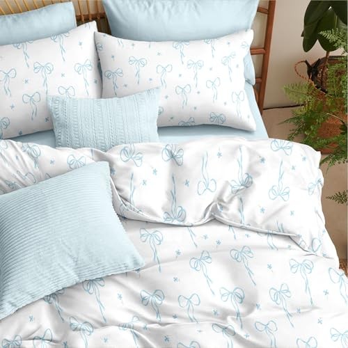Queen Comforter Set White - Light Blue Bow Comforter Set Queen Size, Quilt