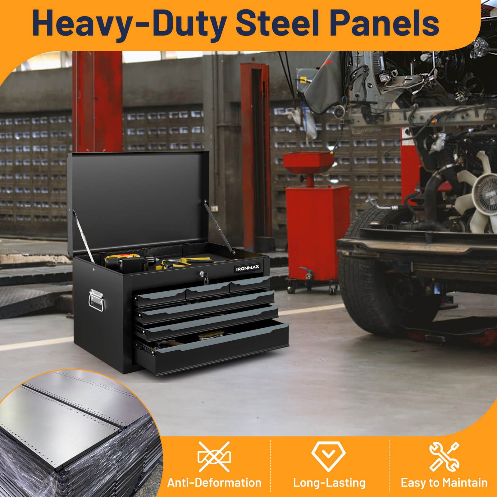 24" Tool Chest Case Steel Tool Box w/ 6 Drawers Top Storage Automatic Lock