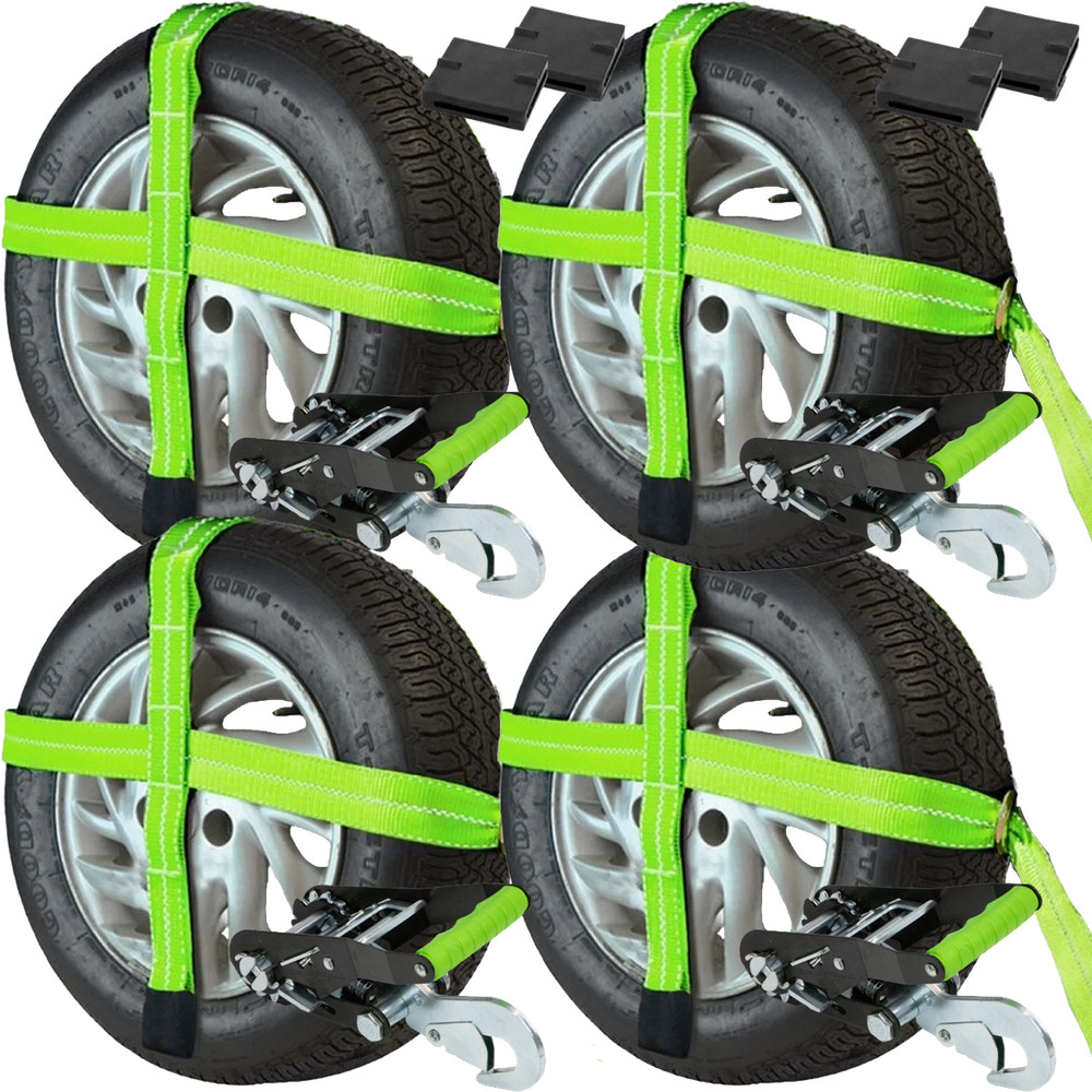 Adjustable Loop Car Tie Downs - Snap Hook, 4 Pack - High-Viz - 3300 lbs SWL
