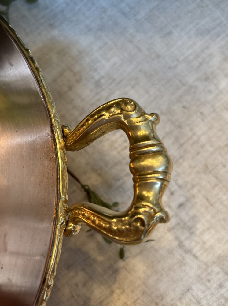 Solid Copper Serving Dish w/ Brass Pinecone Finial/Handles~Preowned