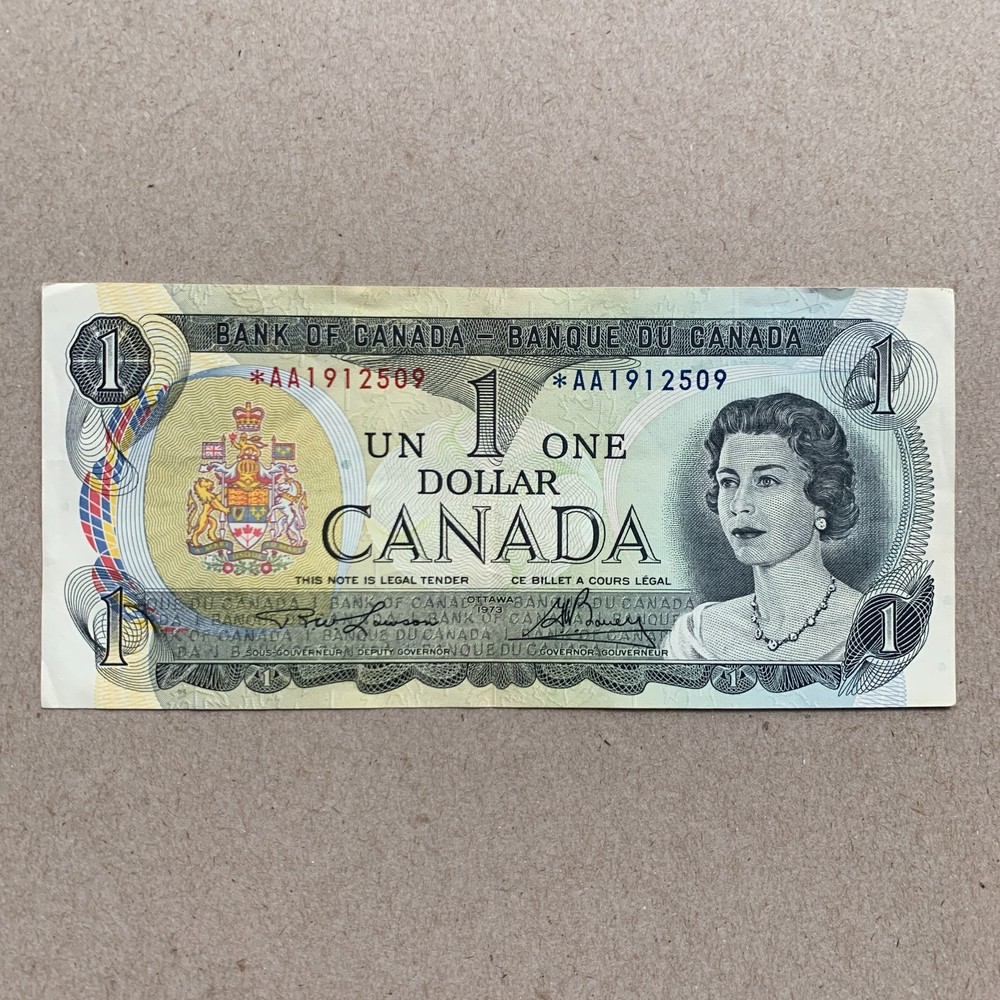 Star Note Prefix AA (Rare) Canada $1 DOLLAR Banknote 1973 Replacement Currency