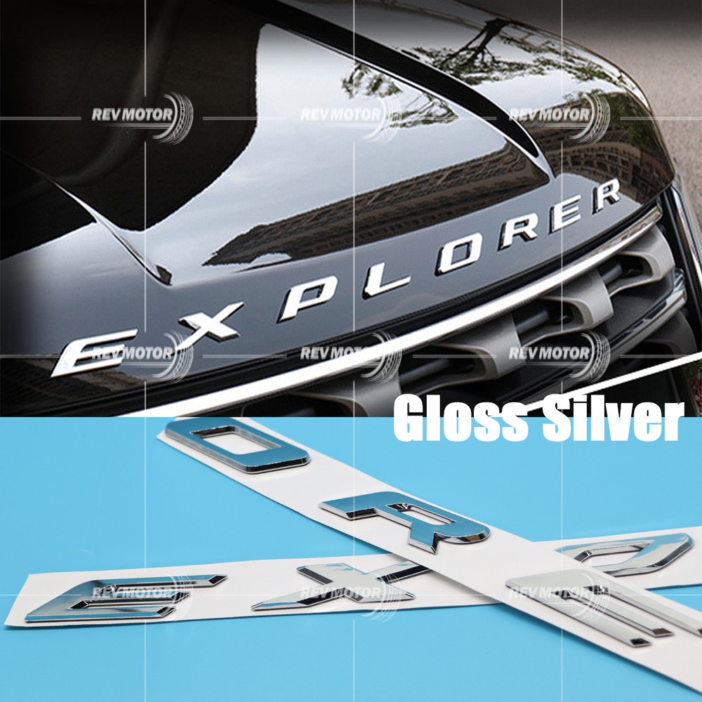 3D For 2011-2024 Explorer Sport Front Hood Letters Emblem Gloss Silver Modified