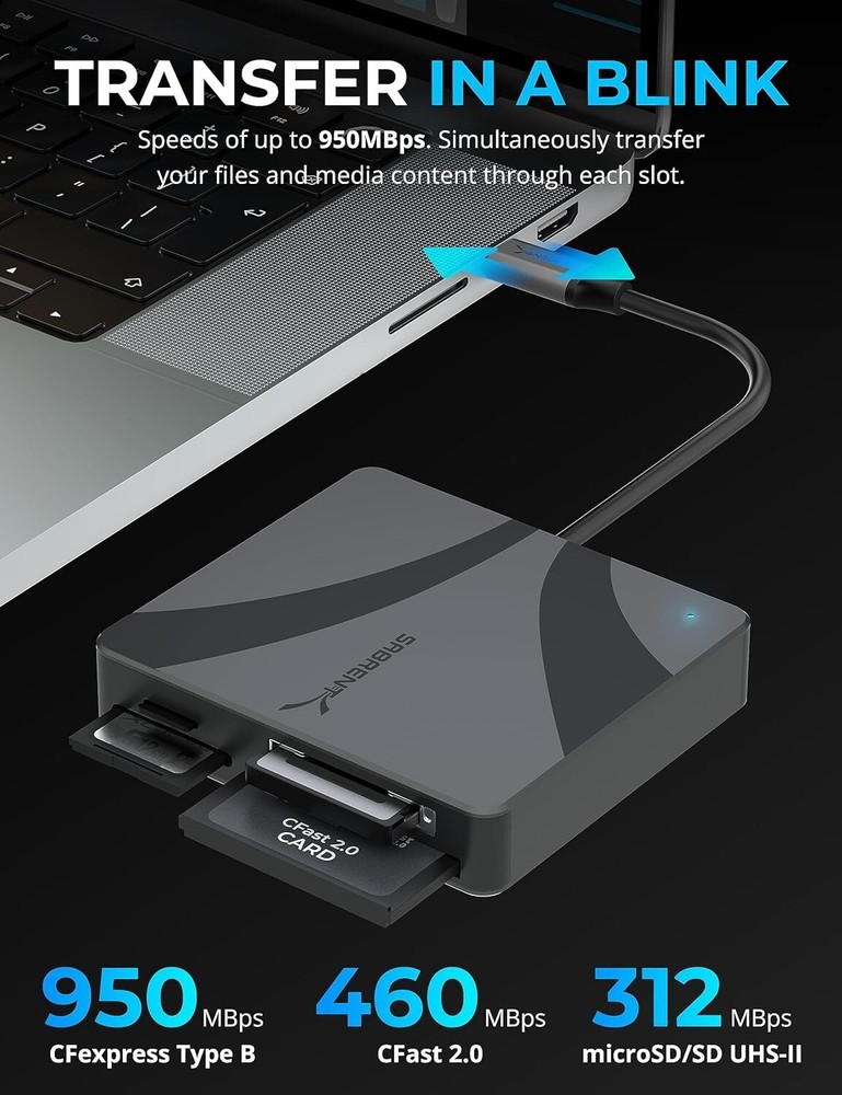 USB-C Multi-Card Reader for CFexpress Type B, CFast 2.0, and microSD/SD Cards