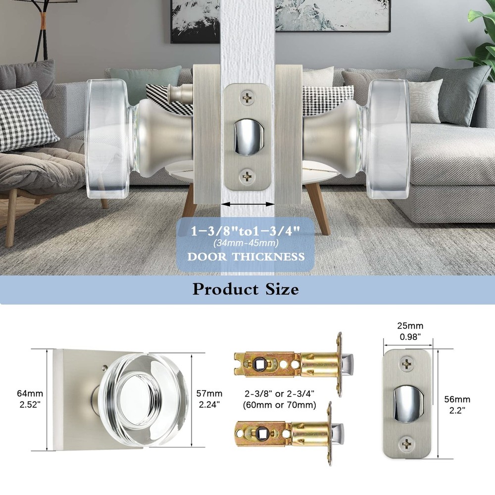 Crystal Door Knobs Brushed Nickel Door Knobs Interior Privacy Door Knobs with...