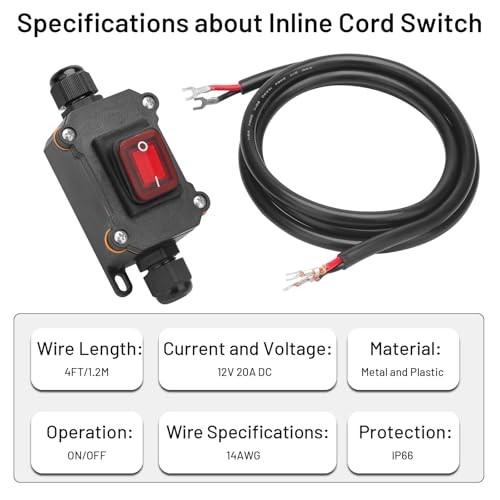 12V Inline Cord Switch, 20A DC Inline Switch 4Pin 2 Position On/Off Toggle