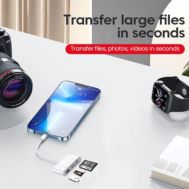 4 in 1 Micro SD/SD Card Reader for iPhone iPad Adapter with Charging Port