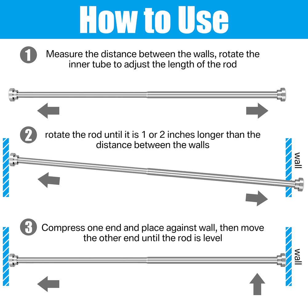 21in - 78in Stainless Steel Adjustable Telescopic Shower Curtain Rod Shower Kit