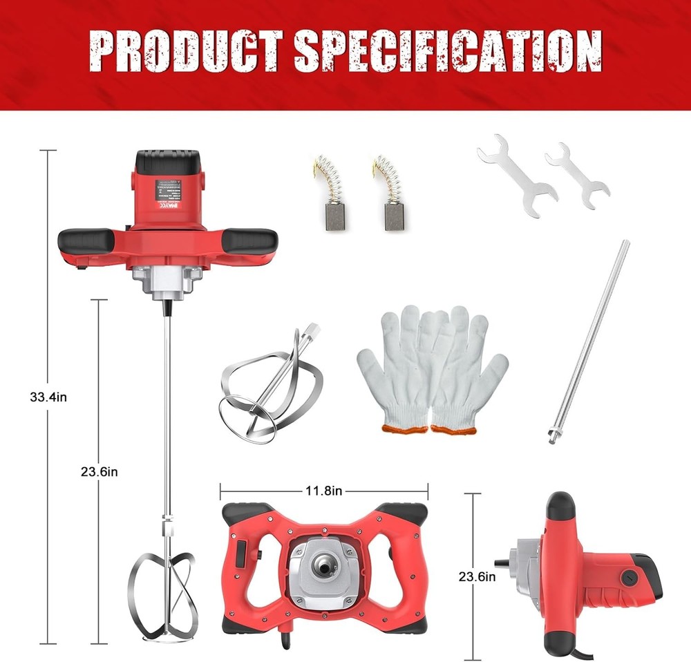 Multi-Functional Cement Mixer Kit with Spare Brushes and Installation Tools