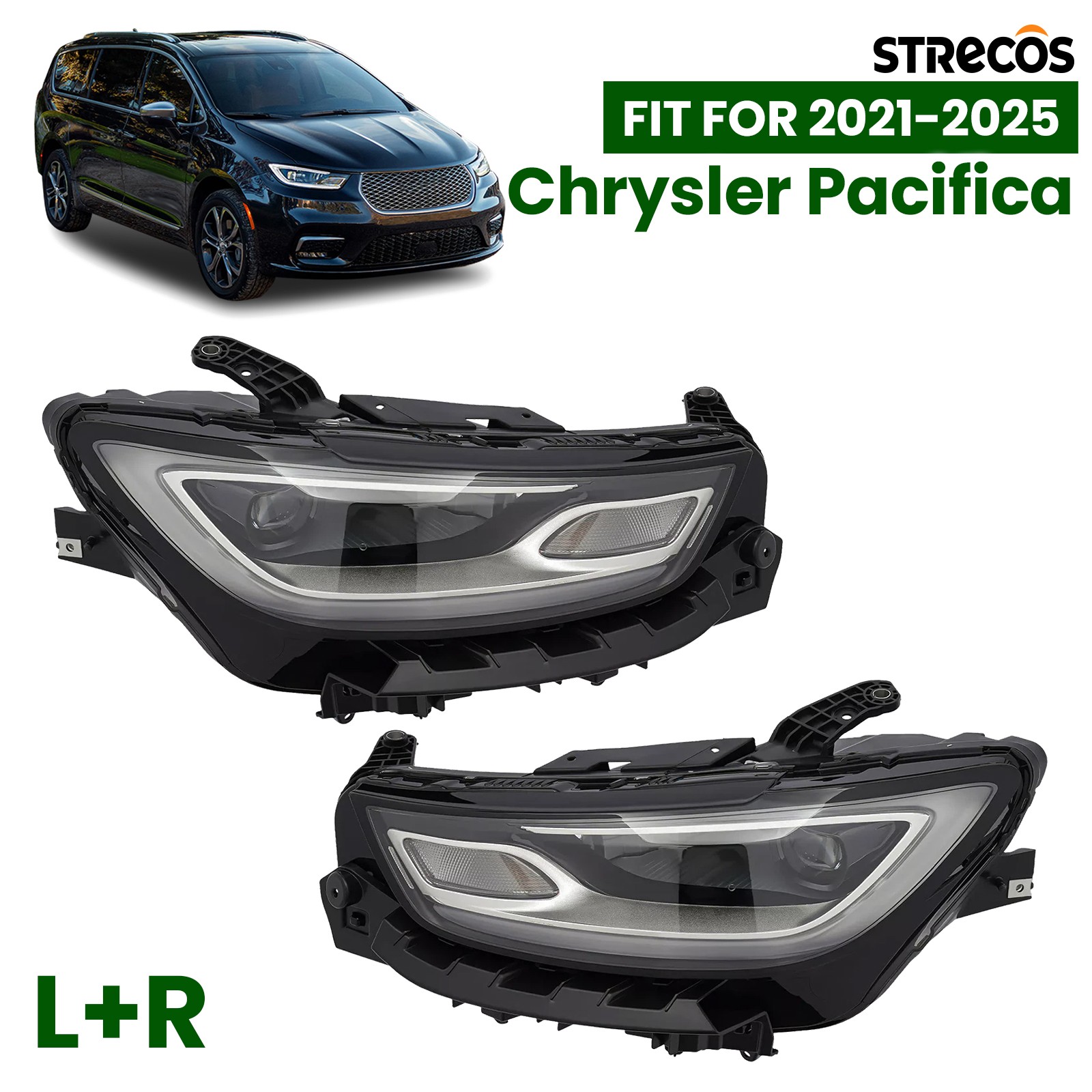 Full LED Headlight For 2021-2025 Chrysler Pacifica w/ Bulbs Left+Right Pair