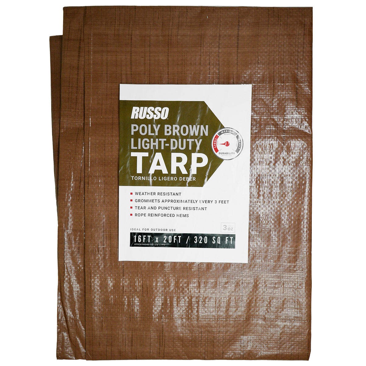 16X20 Light Duty Poly Brown Tarp 3 oz.