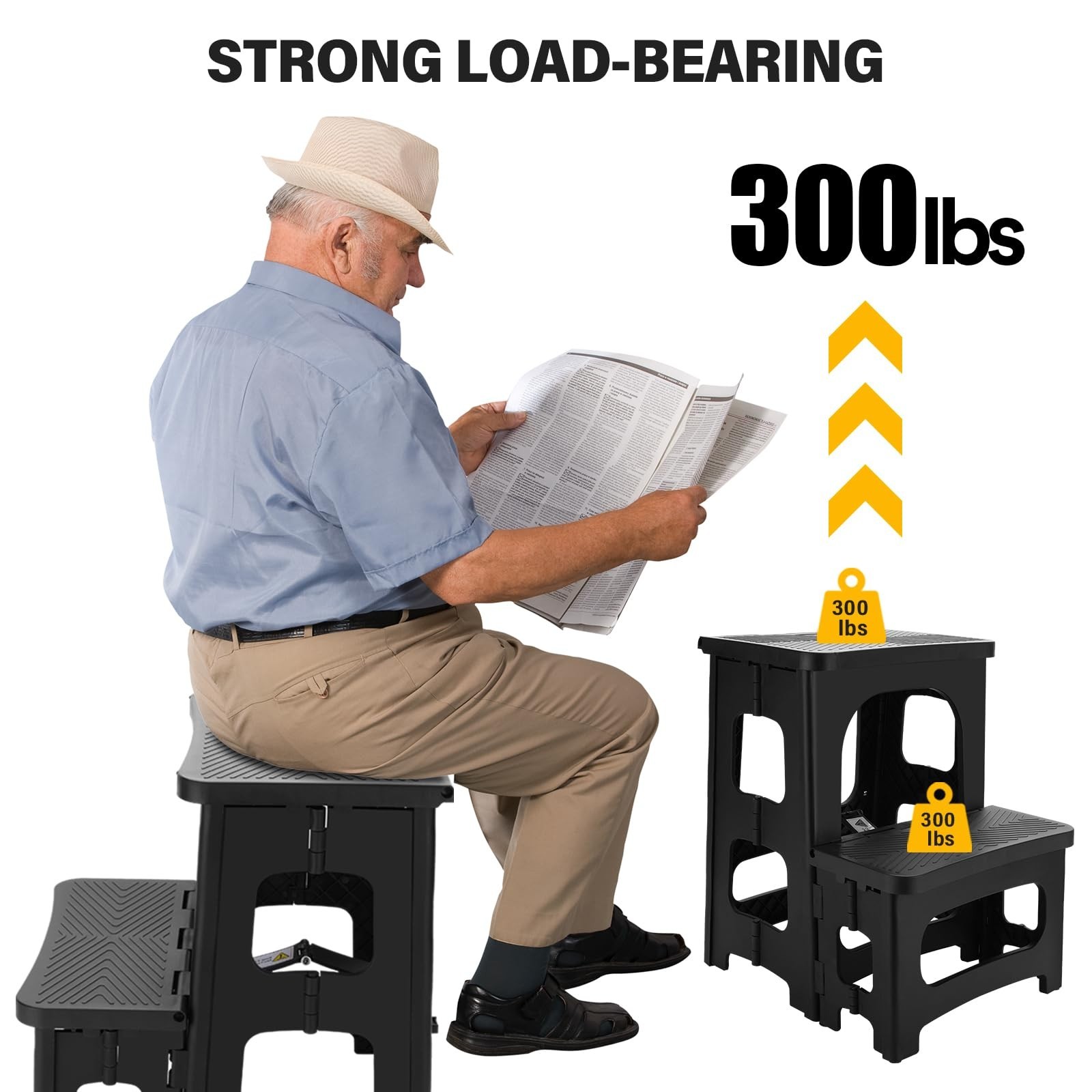 Folding 2-Step Stool Non-Slip Collapsible Portable Footstool Hold up to 300 lbs