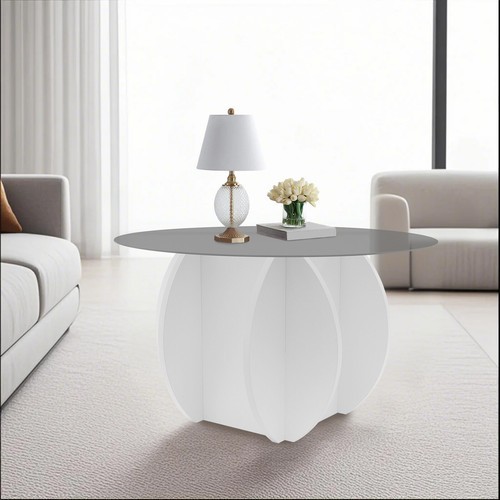 Tempered Glass Tabletop Coffee Table Modern Center Table Round Tea Coffee Table