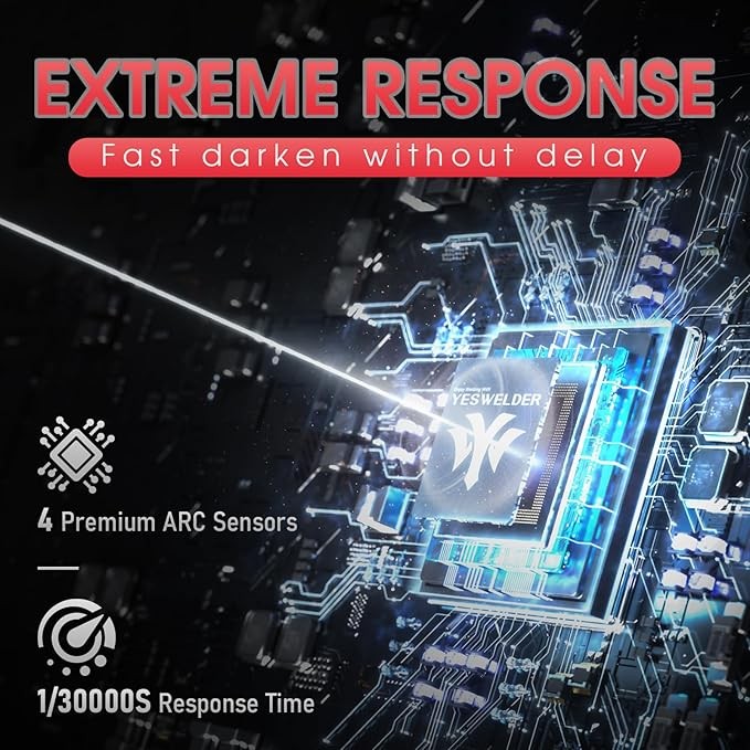 YESWELDER Solar Auto Darkening Helmet 4 Sensors 3.93"x3.66" TIG/MIG/Arc/Grind