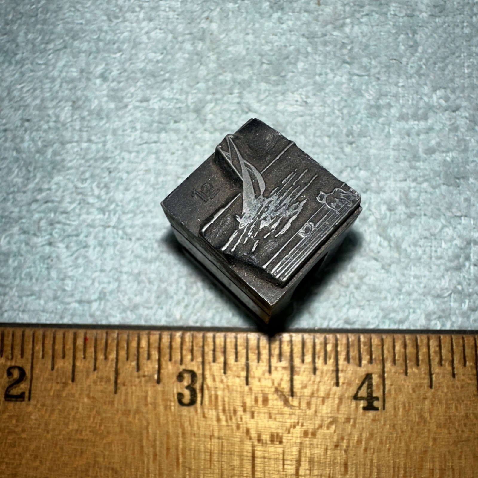 Printing Block “ Sail Boat, Dog on Shore “ Lead Block