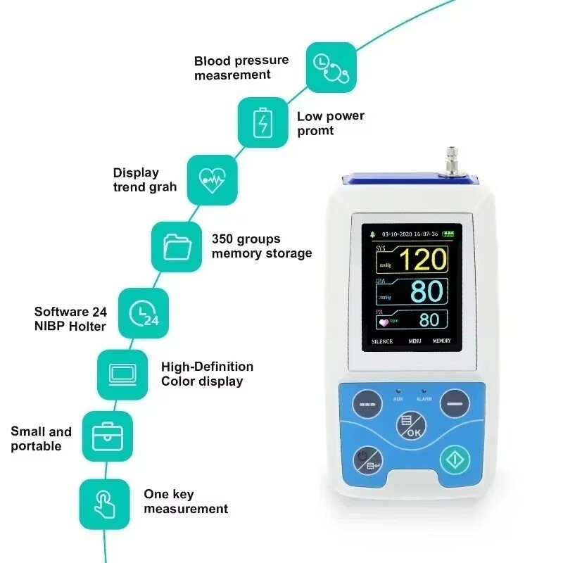 ABPM50 24HR Ambulatory Blood Pressure & ECG Holter Monitor with PC Software