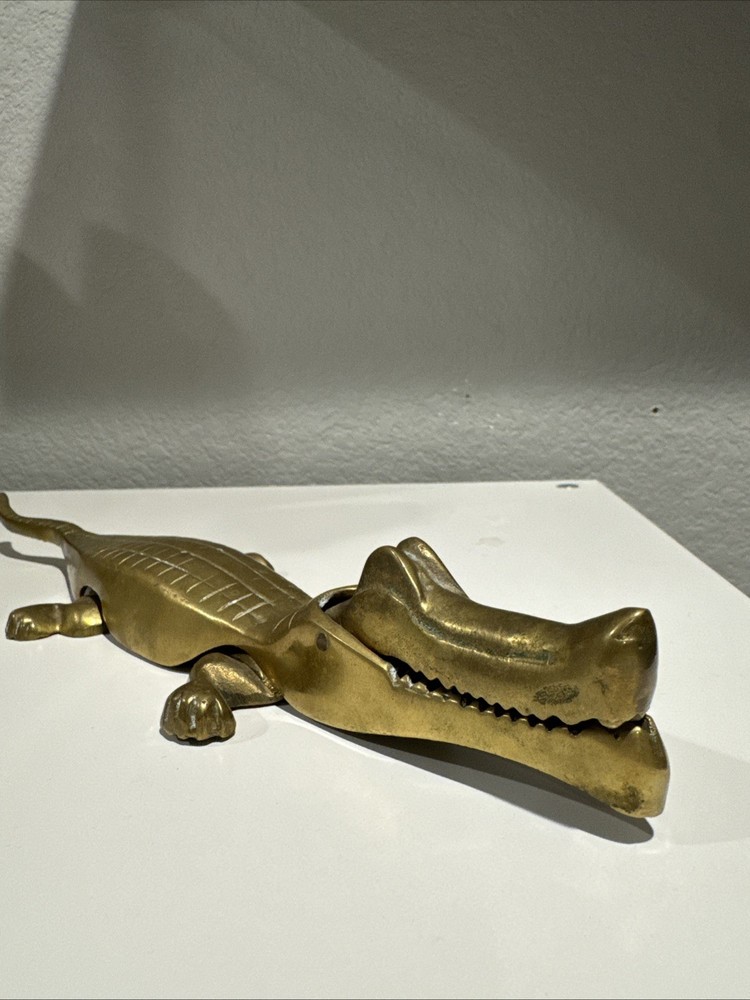 Vintage Solid Brass Alligator Crocodile Nutcracker Figurine 11” Long