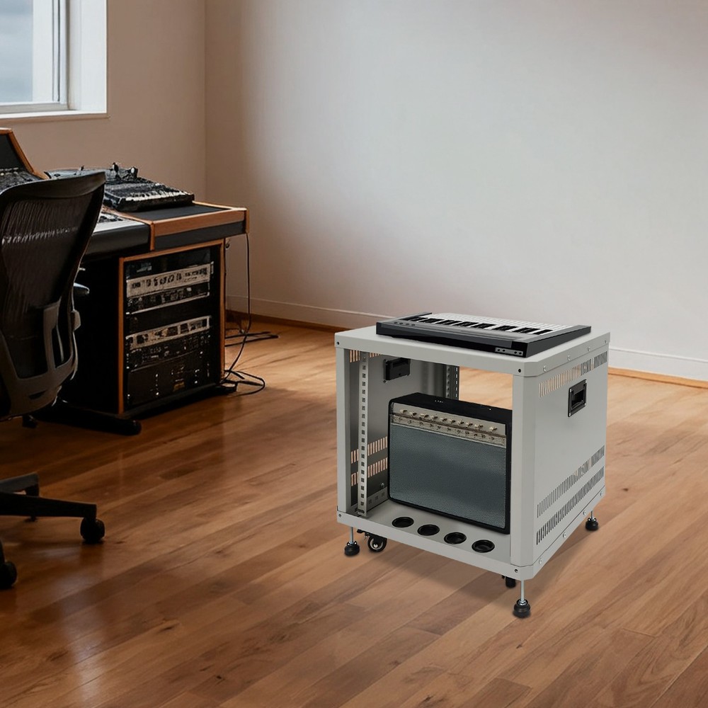 Grey Server Rack Open Cabinet 9U Network & Stereo Rack With Caster Wheels