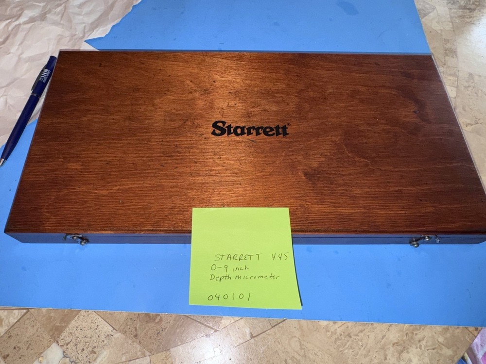 STARRETT 445DZ-9RL DEPTH MICROMETER: 0-9″ (6″ BASE) - Ratcheting with Case