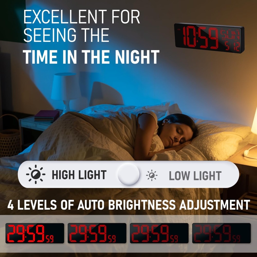 TXL 17.2'' Bluetooth Large LED Digital Wall Clock, Large Display Date and Tem...