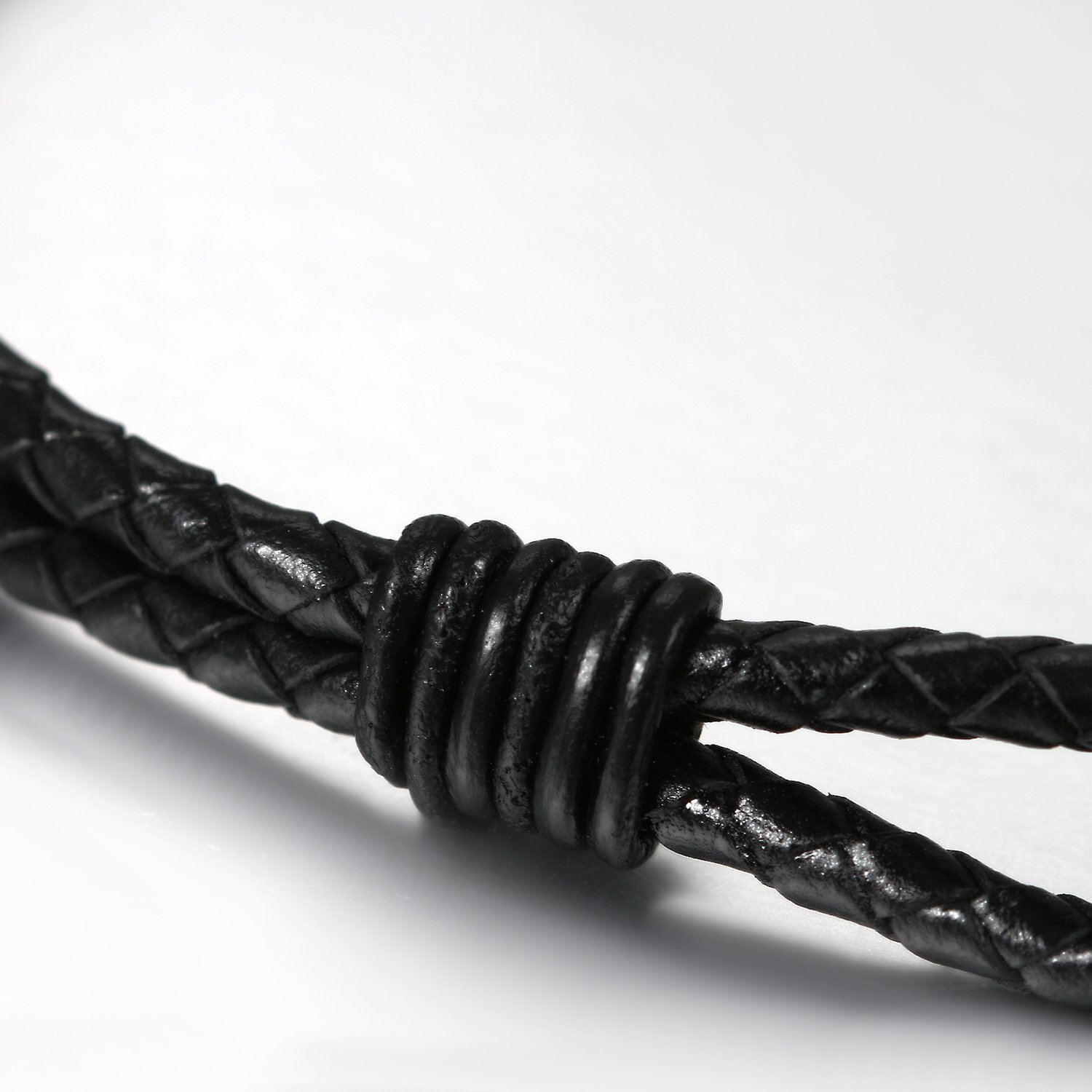 Braided Black Leather Men's Bracelet Wristband w Silver Stainless Steel Clasp