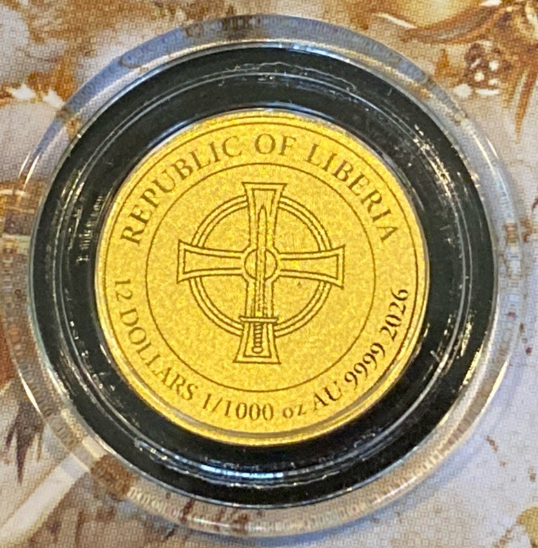 ARCHANGEL MICHAEL 1/1000 Oz Gold Coin $12 Liberia 2026