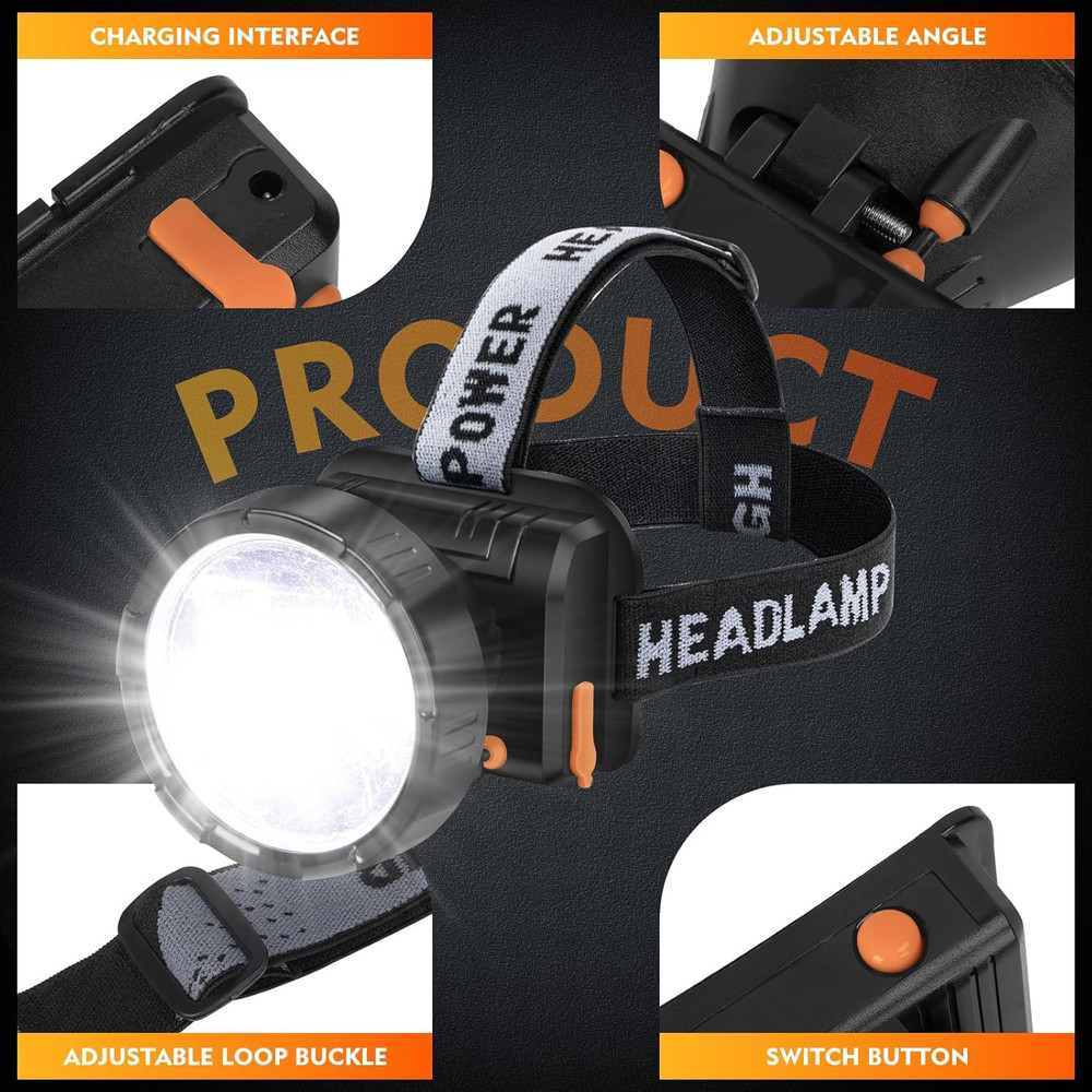 Super Bright Rechargeable Headlamp - 2 Modes LED Spotlight Flashlight