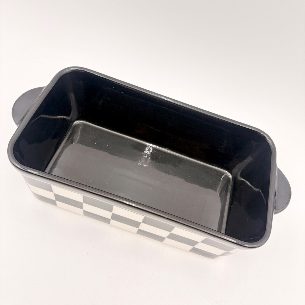 Black and White Checkered Ceramic Loaf Pan Rectangular Baking Dish Courtly Check