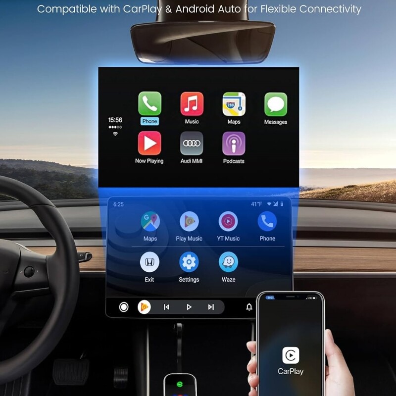 Carplay/Android Auto 2in1 Wireless carplay Adapter, Wired to Wireless USB Dongle