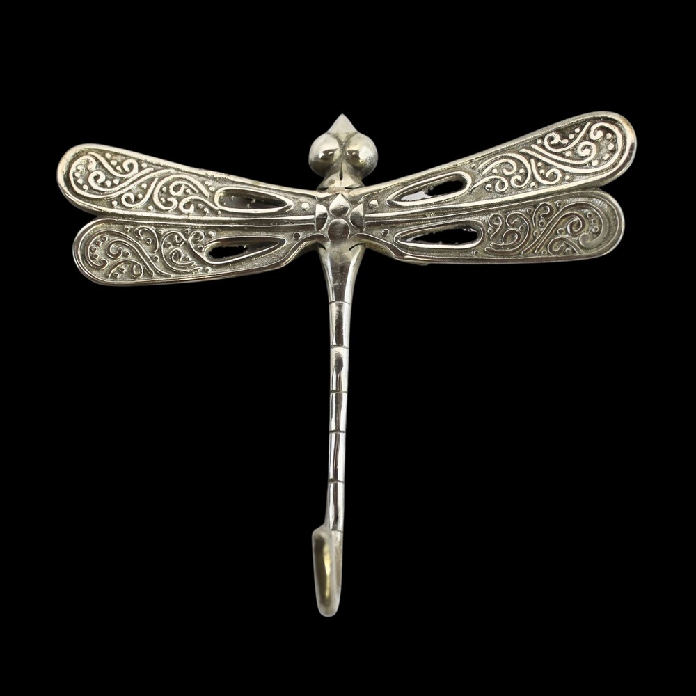Dragonfly Wall Coat Hook Handmade Silvered solid cast Bronze Balinese Art