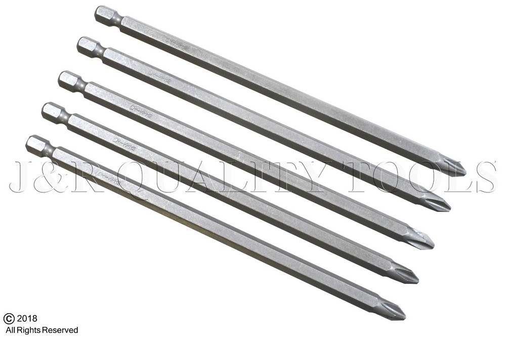 5pc #2 x 6" Cord less drill Phillips Screwdriver Bit Magnetic Tip Extra Long Set
