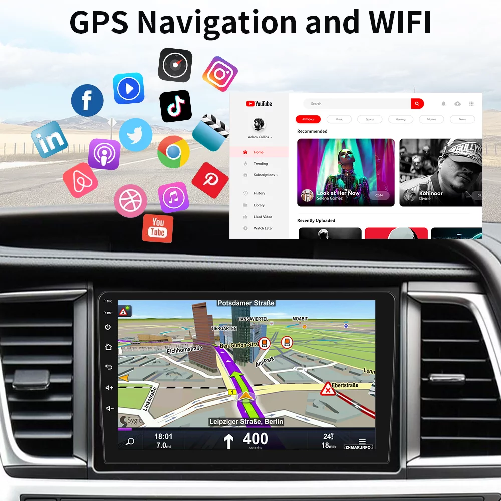 Single 1 Din Android 13 Carplay Car Stereo Radio GPS WIFI BT Touch Screen 10.1"