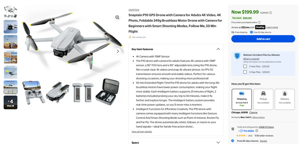 SNAPTAIN P10+ GPS 4K Camera Drone with Remote Controller Beginner Quadcopter