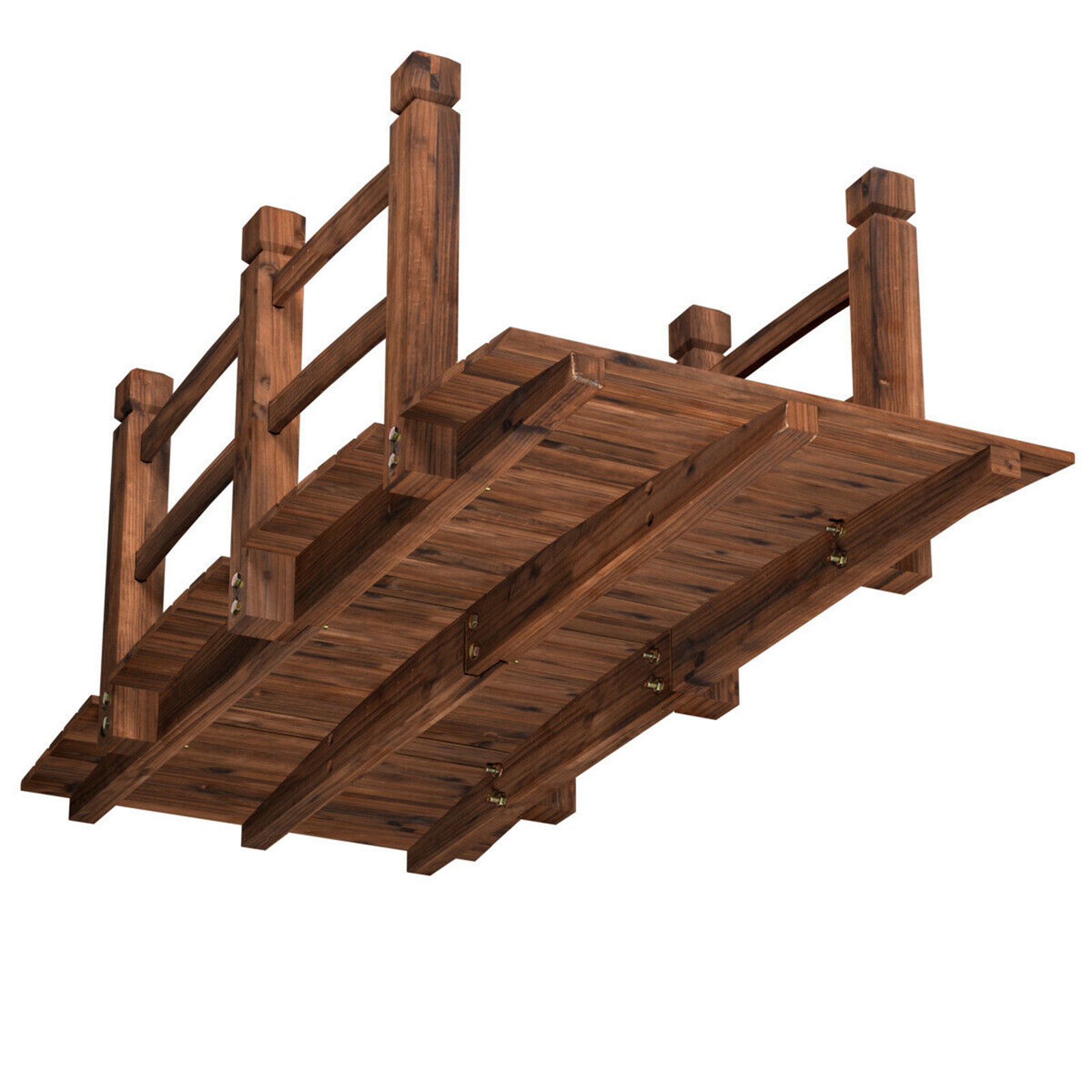 5Ft Garden Wooden Bridge Decoration Backyard Pond w/ Safety Rails Brown