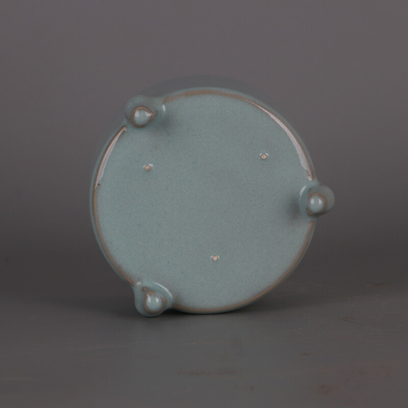 3.7" Chinese Song Ru Kiln Porcelain Celeste Glaze Three Foot Incense Burner