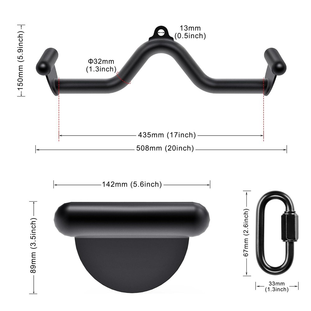 20" LAT Pull Down Bars Cable Machine Attachment Rowing T-bar V-bar Set Back S...