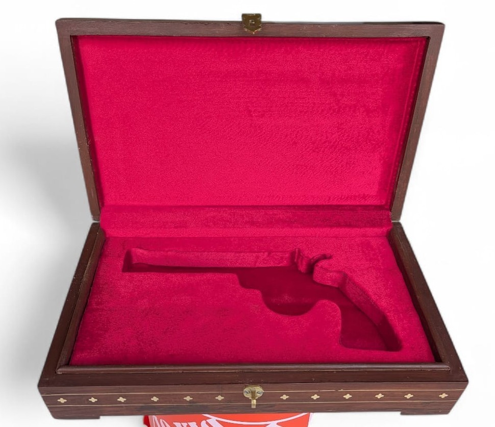 COLT PYTHON 6 IN. INDIAN ROSE WOOD RED VELVET LINED REVOLVER CASE