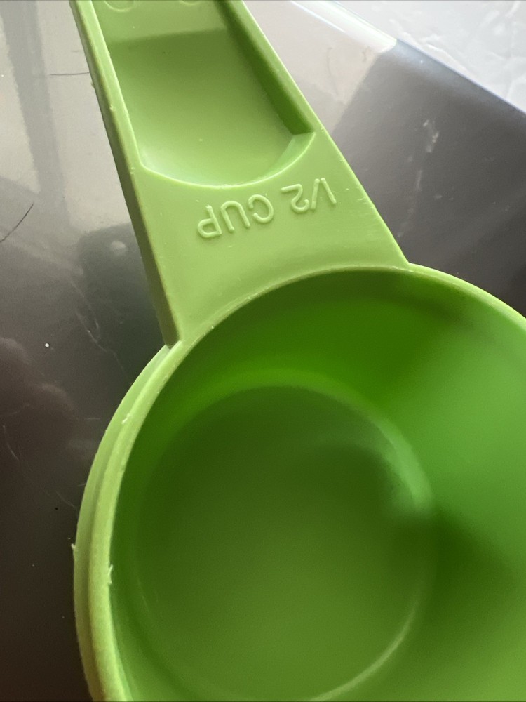 4 Tupperware Stacking Nesting Measuring Cups 1/3, 1/2, 2/3, 3/4” Rainbow