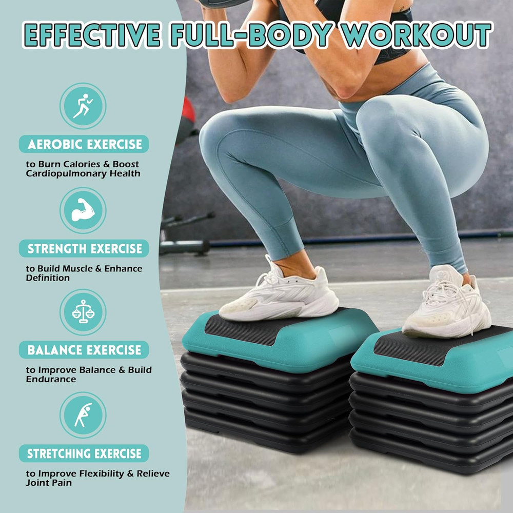 Step Aerobic Platform, Exercise Step with 5 Levels Adjustable Height, 4 Stackabl