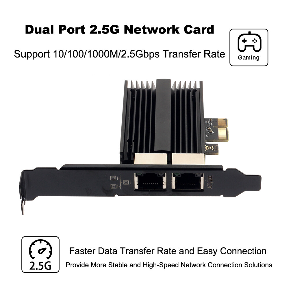 Dual Port 2.5G Gigabit LAN Gaming Card Network Card Intel I225 PCI-E x1 RJ45 NIC