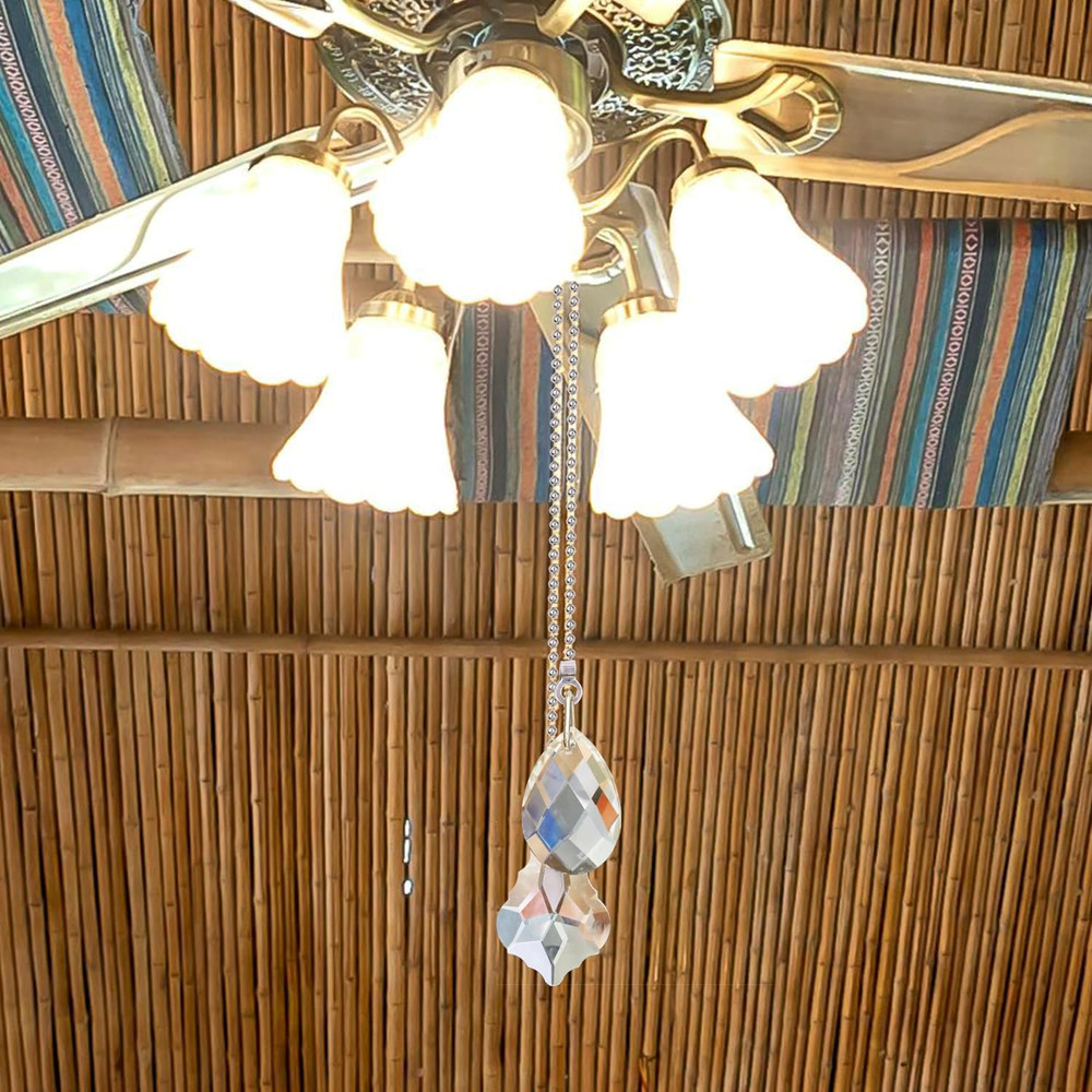 Crystal Ceiling Fan Pull Chain Set, 20-Inch Beaded Ball Chain Extender (Clear)