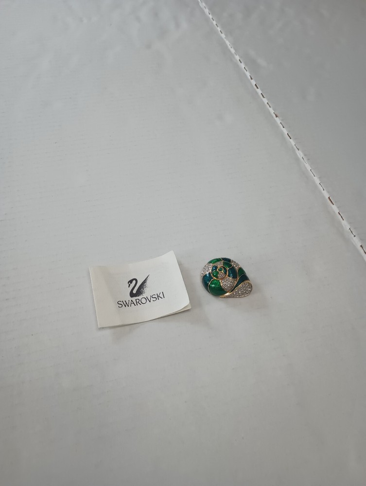 SIGNED SWAROVSKI PAVE' CRYSTAL SHELL  PIN ~ BROOCH RETIRED ** CLEAN **