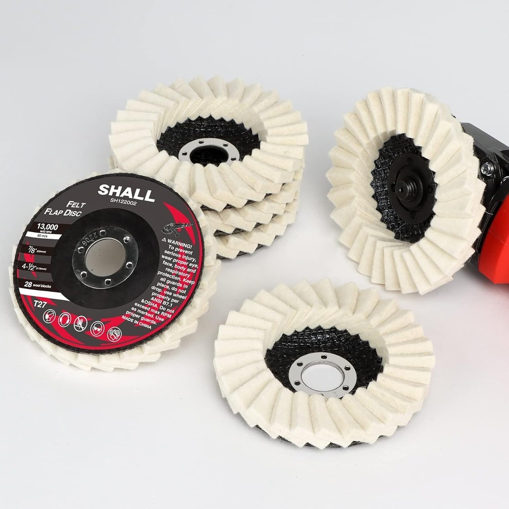 6-Pack Wool Felt Flap Discs 4-1/2" for Angle Grinders | Ultra-Fine Grit Buffing