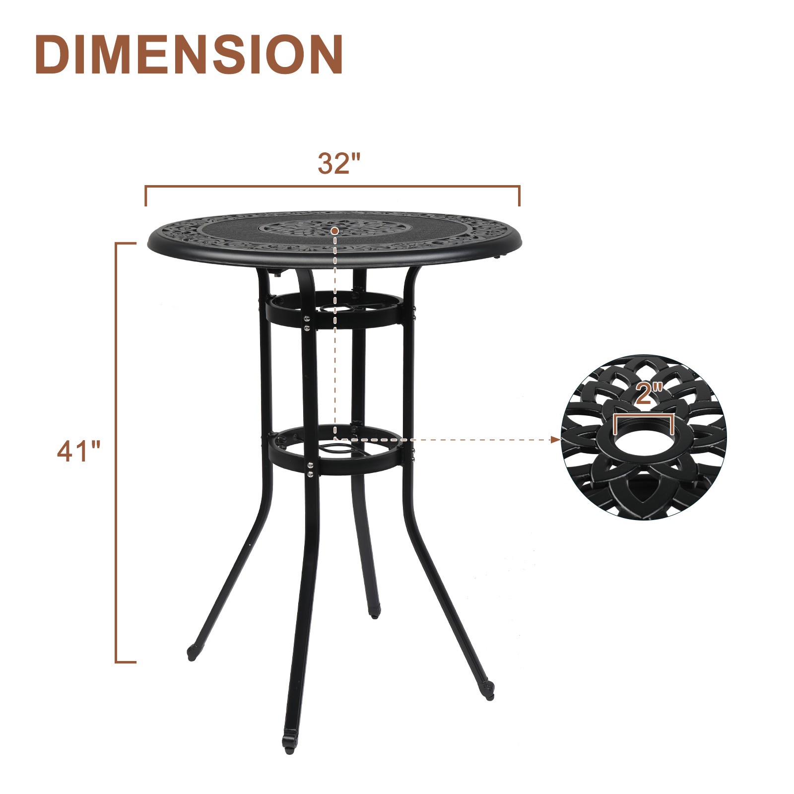 41in Tall Outdoor Bistro Table Round Patio Bar Table for Garden Patio Poolside