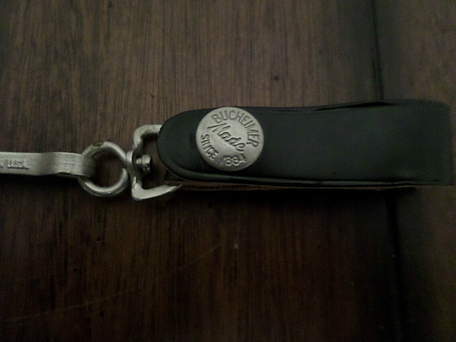 VINTAGE U.S NAVY BLACK LEATHER BELT KEEPER KEY CHAIN RING USA MADE BUCHEIMER
