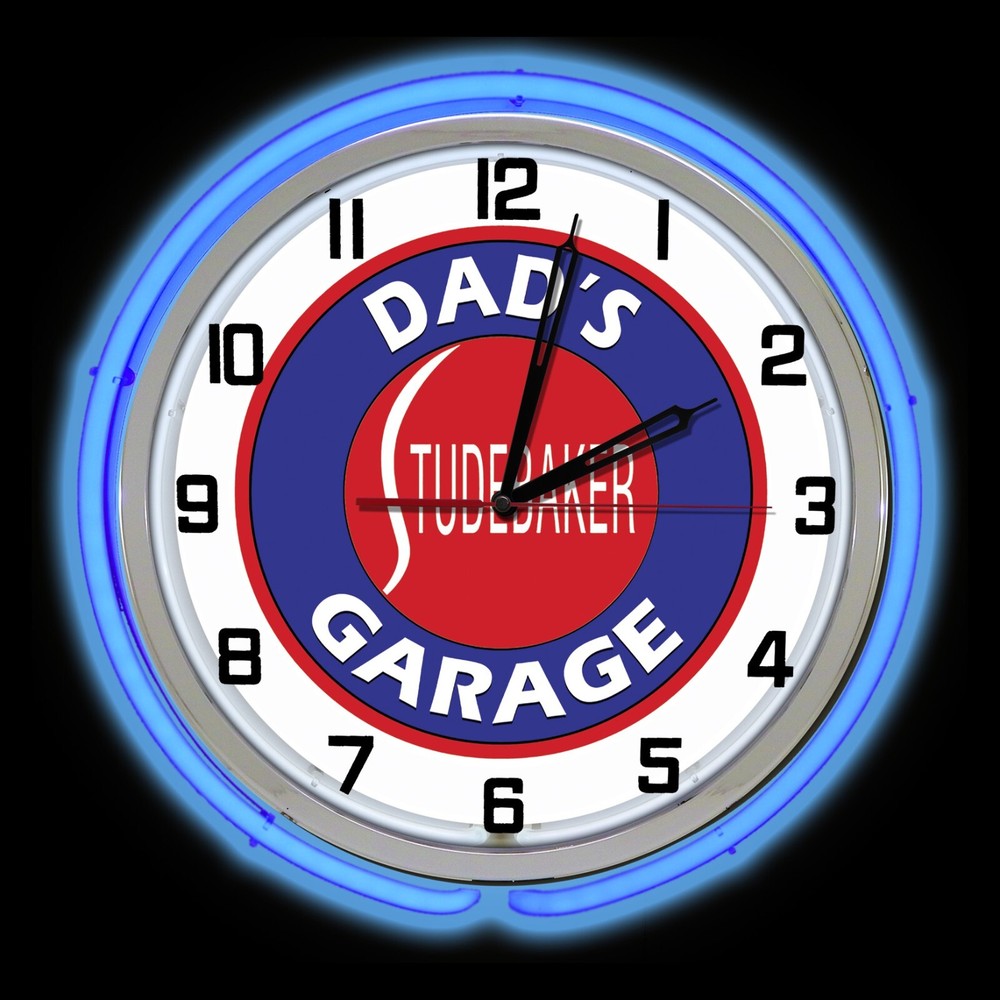 18" Dads STUDEBAKER Garage Sign Double Neon Clock