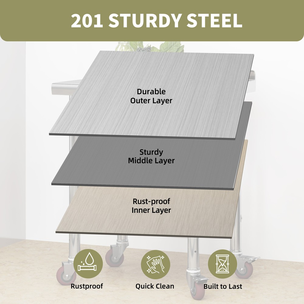 30" Work Table Stainless Steel Undershelf Kitchen Prep Backsplash w/ Hook Wheels