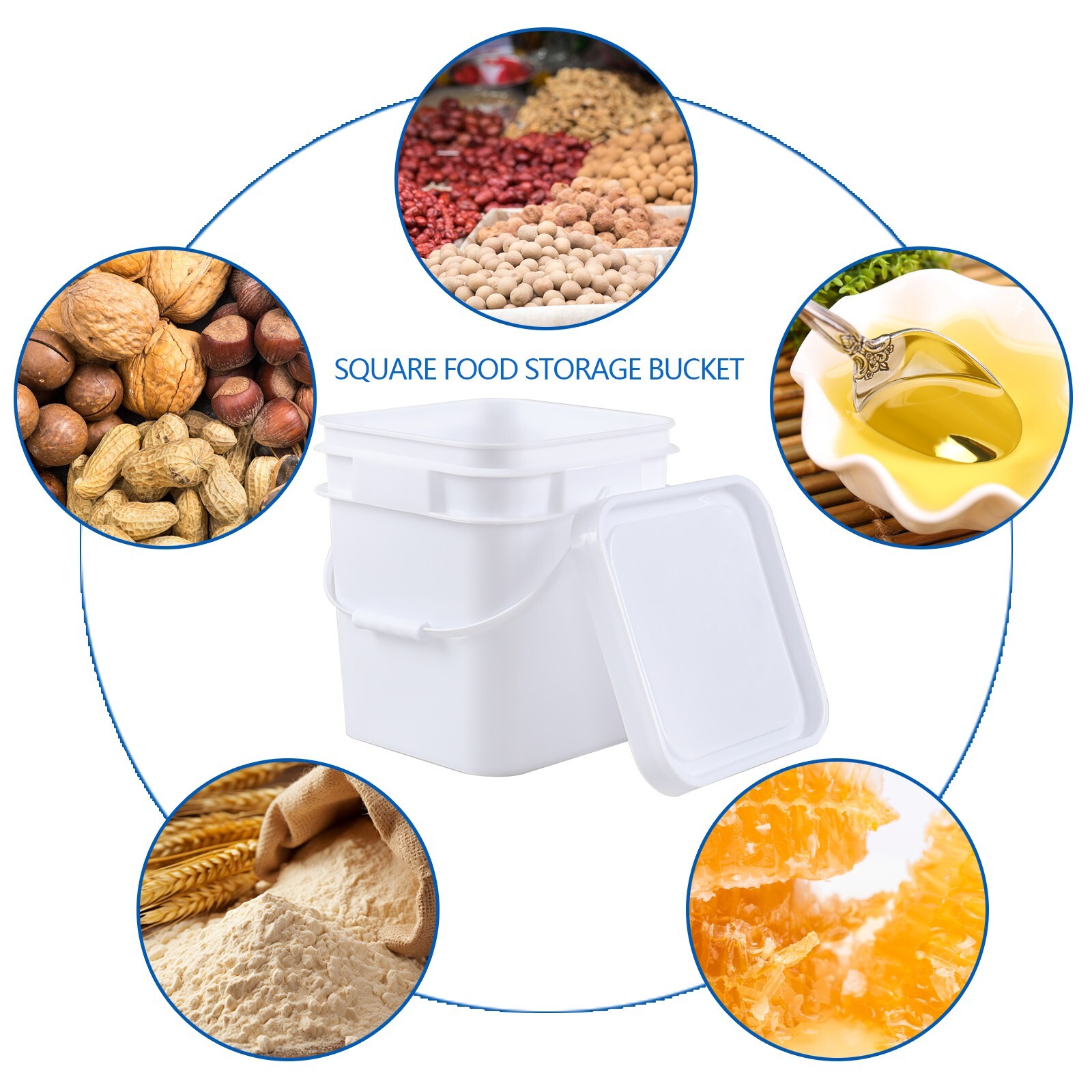 4-Pack 3 Gallon Square Food Grade Plastic Bucket Pail with Sealed Lid and Handle